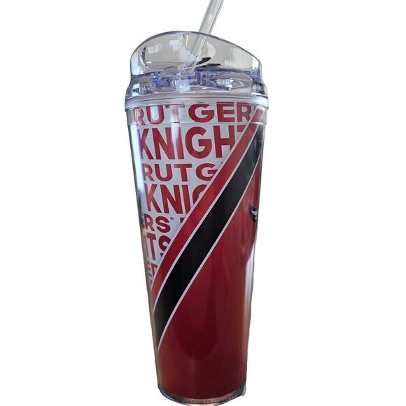 Rutgers University Scarlet Knights Tumbler Plastic With Straw Lid Red White - Picture 2 of 10